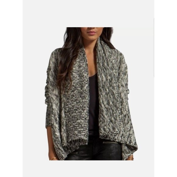 Michael Stars Cascading Shawl Open Front Cardigan Black Marled Size 1 (M/L) - Picture 2 of 12